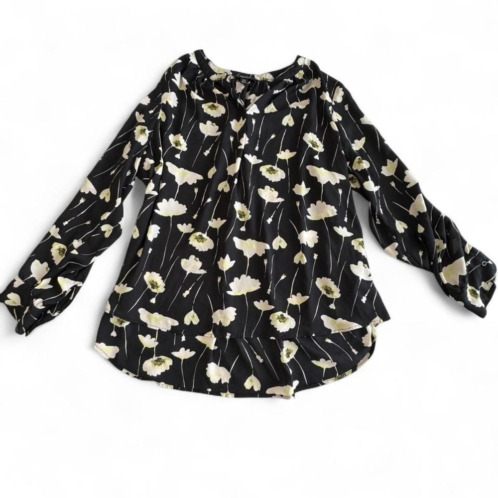 Simply‎ Vera Wang Size XXL Black & White Floral Lightweight Blouse  FLAWED